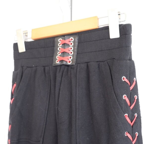 The Kooples Black Slouchy Fleece Pants Leather Lace Up Accents Sz S - Picture 7 of 9